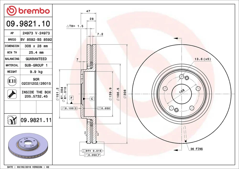 Brzdový kotouč BREMBO 09.9821.11