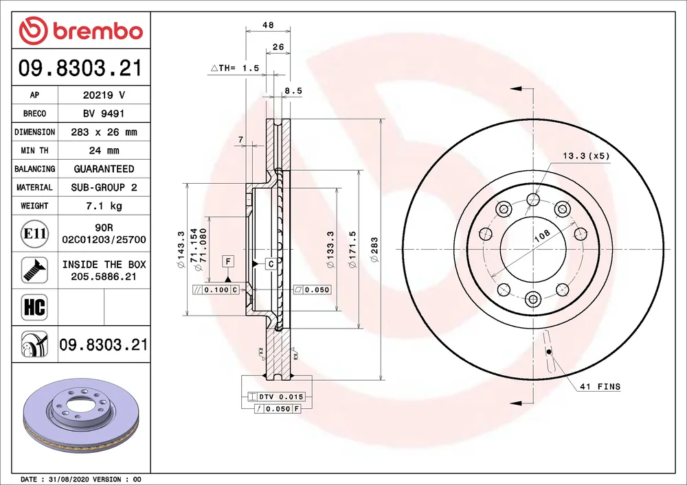 Brzdový kotouč BREMBO 09.8303.21