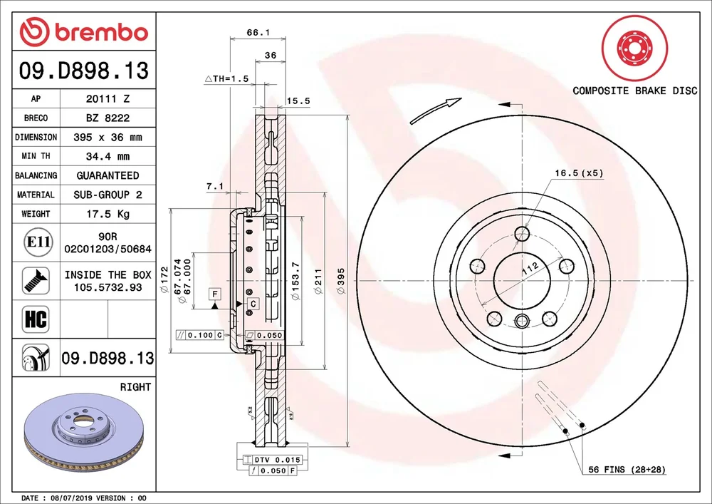 Brzdový kotouč BREMBO 09.D898.13