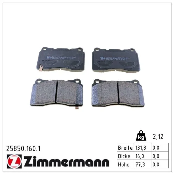 Sada brzdových destiček, kotoučová brzda ZIMMERMANN 25850.160.1