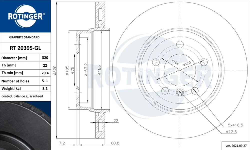 Brzdový kotouč ROTINGER RT20395-GL