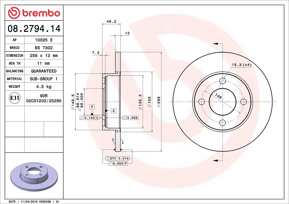 Brzdový kotouč BREMBO 08.2794.14