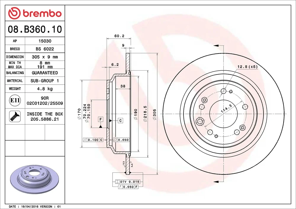 Brzdový kotouč BREMBO 08.B360.10