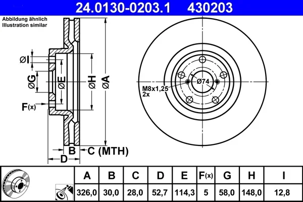 Brzdový kotouč ATE 24.0130-0203.1 – OE 26300FE070