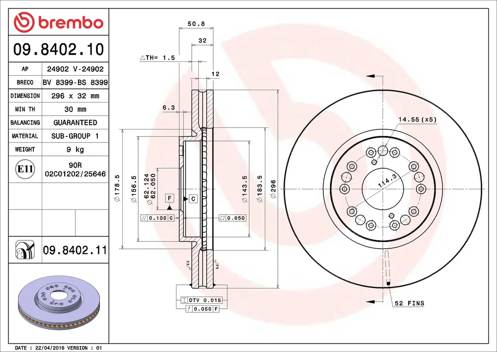 Brzdový kotouč BREMBO 09.8402.11
