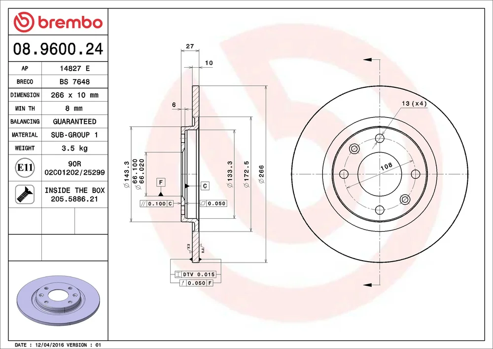 Brzdový kotouč BREMBO 08.9600.24