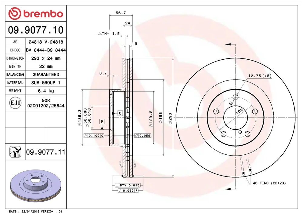 Brzdový kotouč BREMBO 09.9077.11