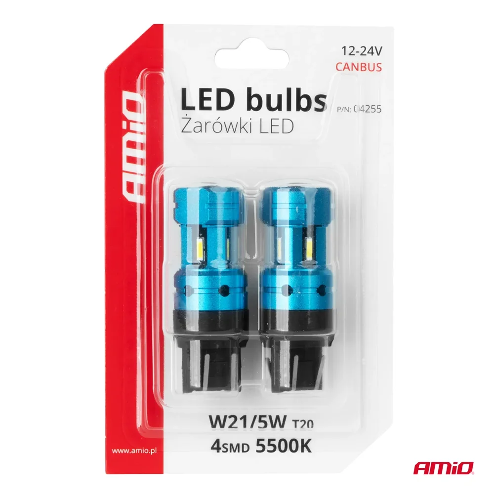 LED žárovky CANBUS T20 7443 W21/5W 4SMD 1860 Bílá 12V 24V AMiO-04255 - Obrázek 5