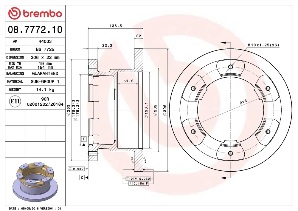 Brzdový kotouč BREMBO 08.7772.10