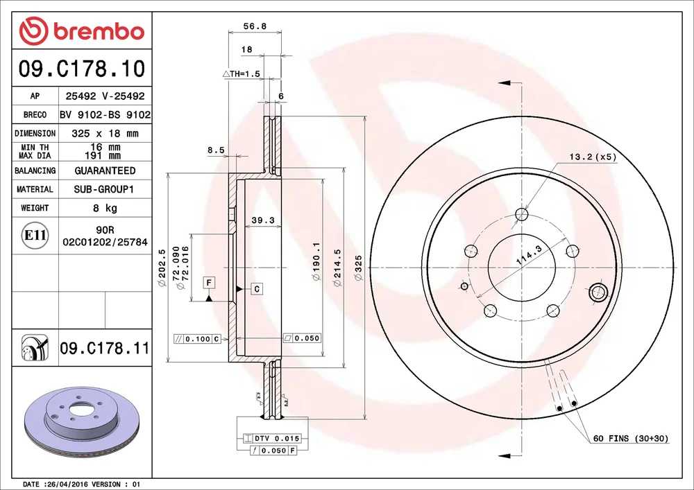 Brzdový kotouč BREMBO 09.C178.11