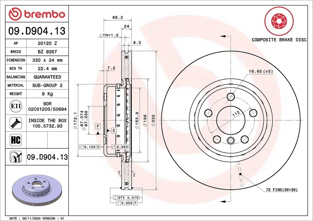 Brzdový kotouč BREMBO 09.D904.13