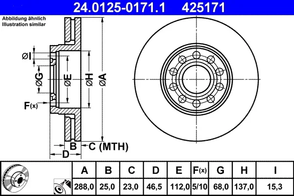 Brzdový kotouč ATE 24.0125-0171.1 – OE 4B0615301B