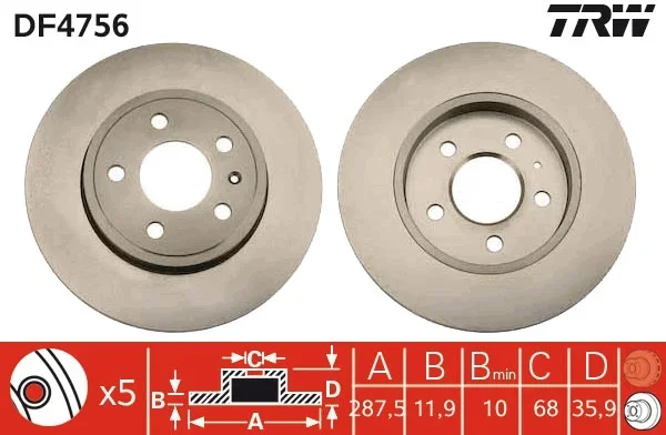 Brzdový kotouč TRW DF4756 – OE 8E0615601M