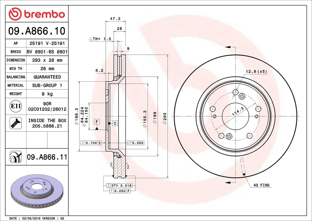 Brzdový kotouč BREMBO 09.A866.11