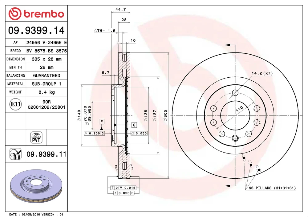 Brzdový kotouč BREMBO 09.9399.11