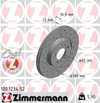 Brzdový kotouč ZIMMERMANN 100.1234.52