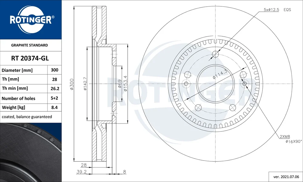 Brzdový kotouč ROTINGER RT20374-GL