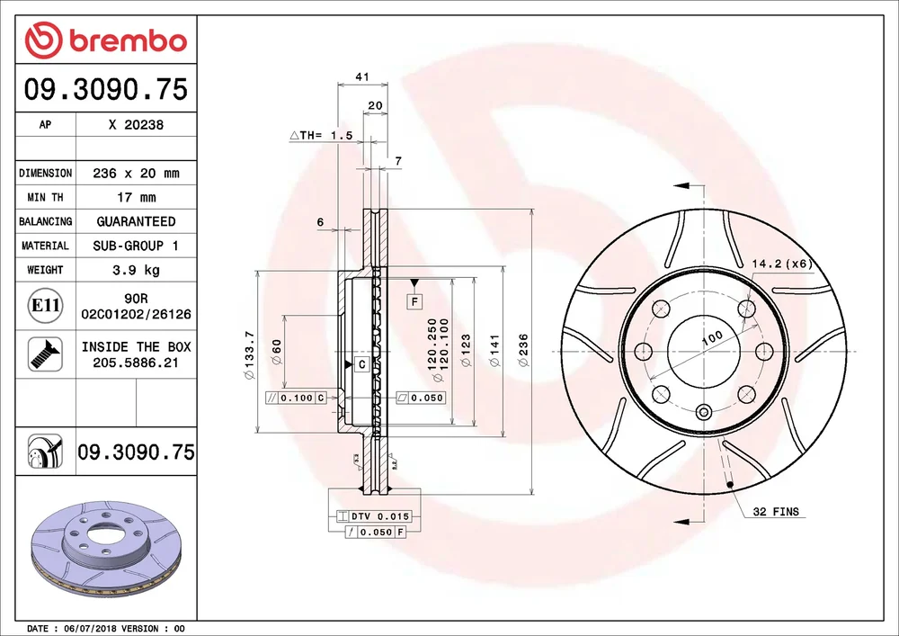 Brzdový kotouč BREMBO 09.3090.75