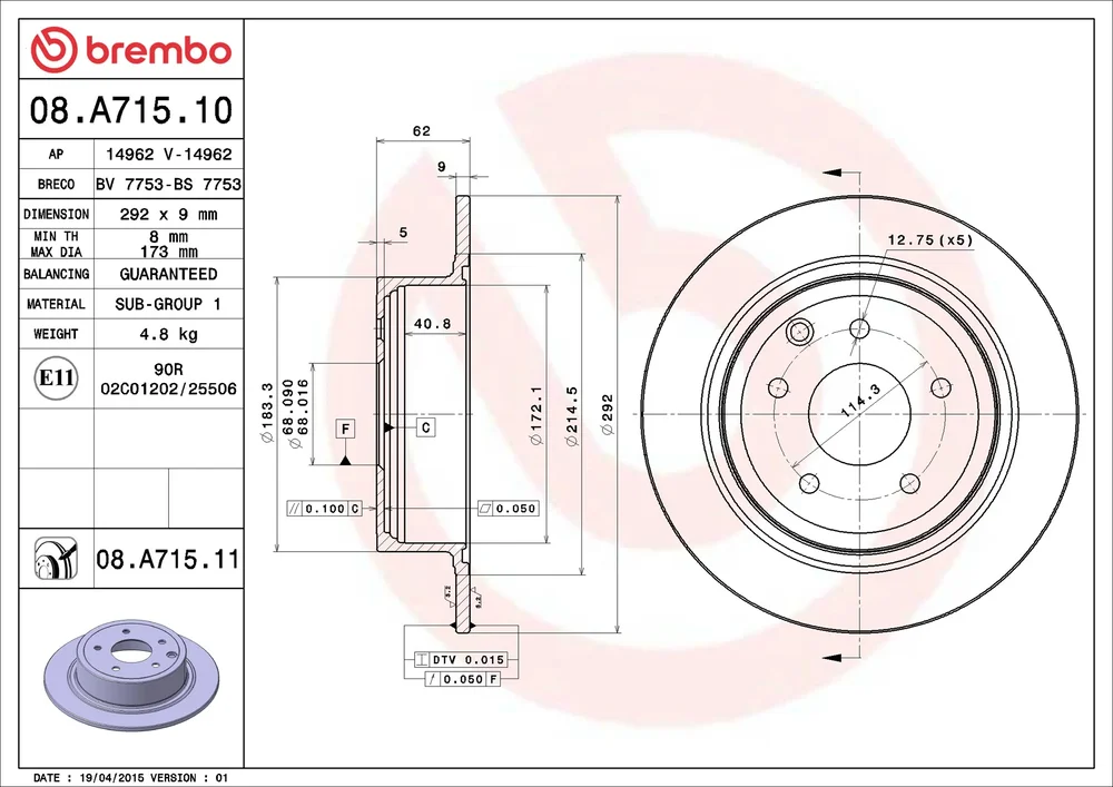 Brzdový kotouč BREMBO 08.A715.10