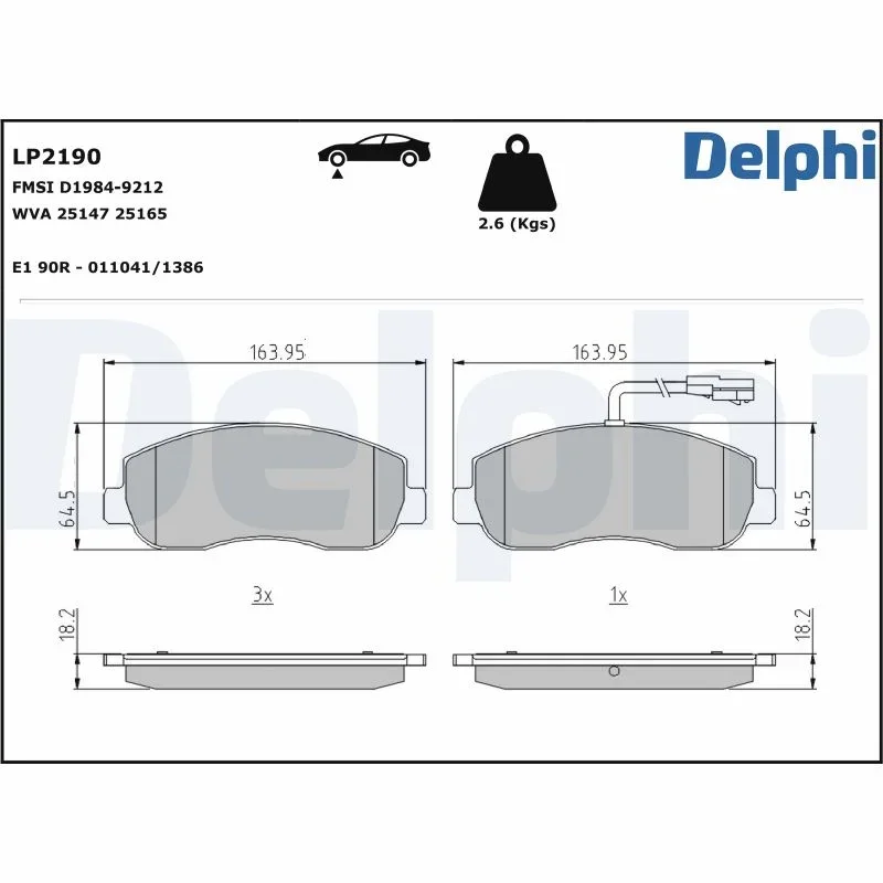 Sada brzdových destiček, kotoučová brzda DELPHI LP2190