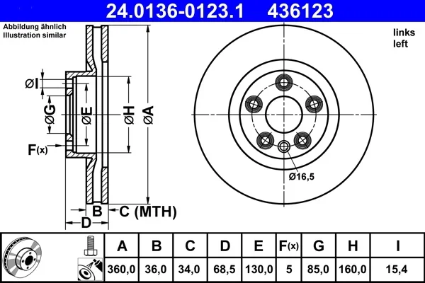 Brzdový kotouč ATE 24.0136-0123.1