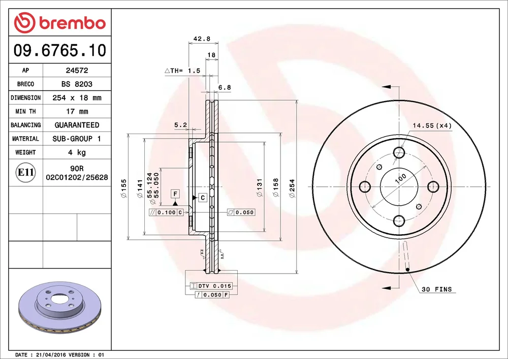 Brzdový kotouč BREMBO 09.6765.10