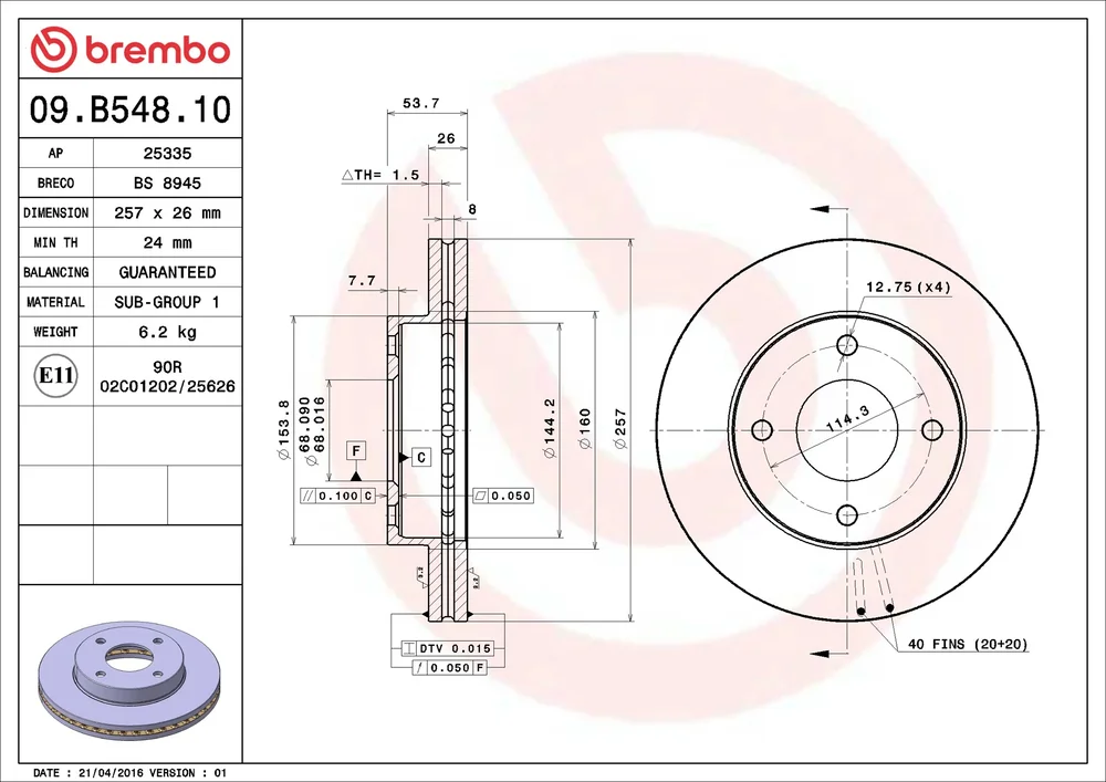 Brzdový kotouč BREMBO 09.B548.10