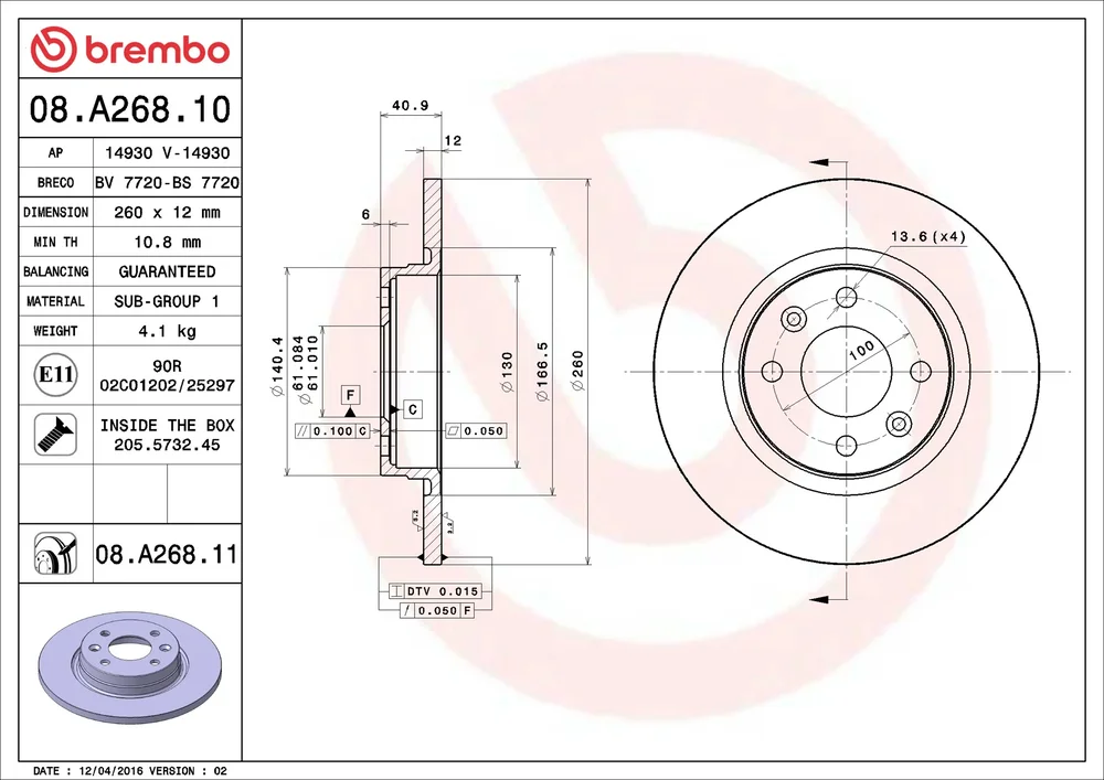Brzdový kotouč BREMBO 08.A268.10
