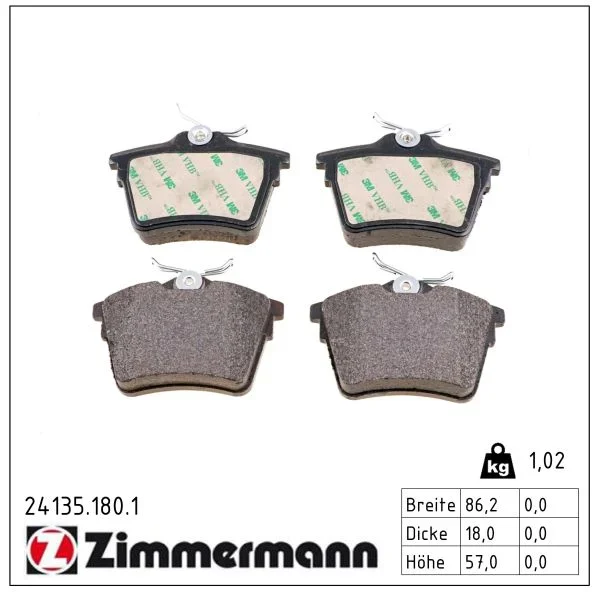 Sada brzdových destiček, kotoučová brzda ZIMMERMANN 24135.180.1
