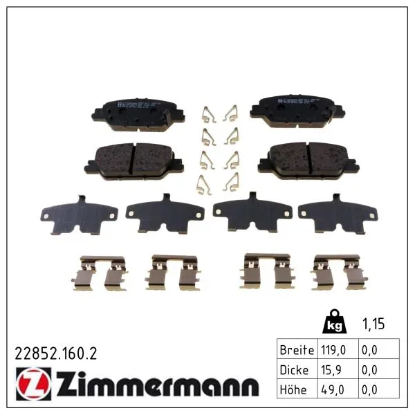 Sada brzdových destiček, kotoučová brzda ZIMMERMANN 22852.160.2
