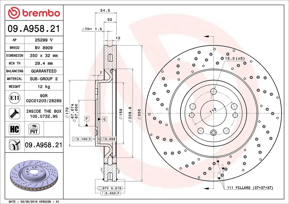 Brzdový kotouč BREMBO 09.A958.21