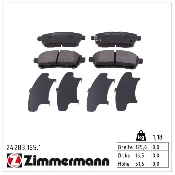 Sada brzdových destiček, kotoučová brzda ZIMMERMANN 24283.165.1