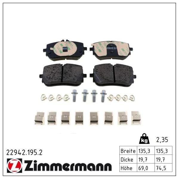 Sada brzdových destiček, kotoučová brzda ZIMMERMANN 22942.195.2