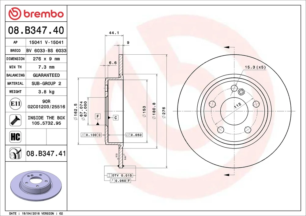 Brzdový kotouč BREMBO 08.B347.41
