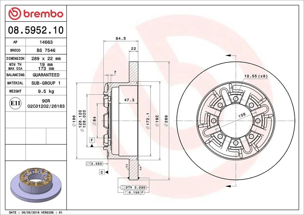 Brzdový kotouč BREMBO 08.5952.10