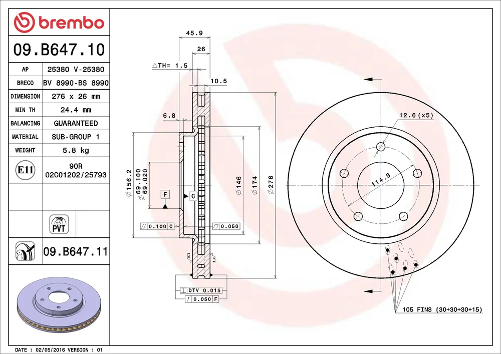 Brzdový kotouč BREMBO 09.B647.10