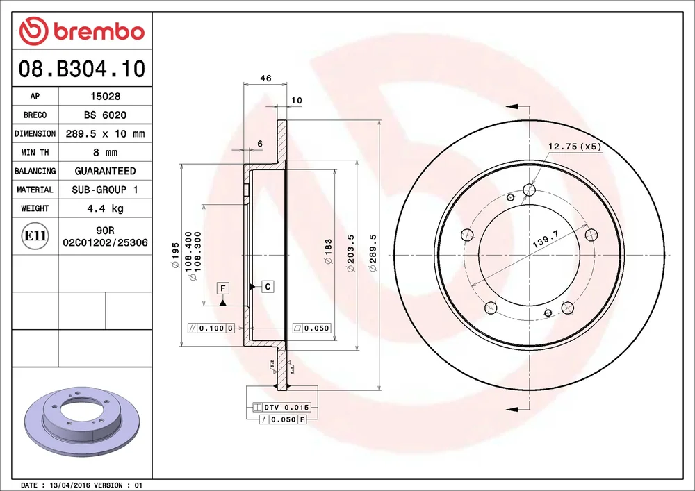 Brzdový kotouč BREMBO 08.B304.10
