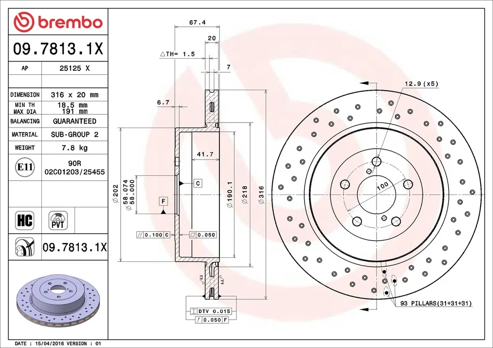 Brzdový kotouč BREMBO 09.7813.1X – OE 26700FE000
