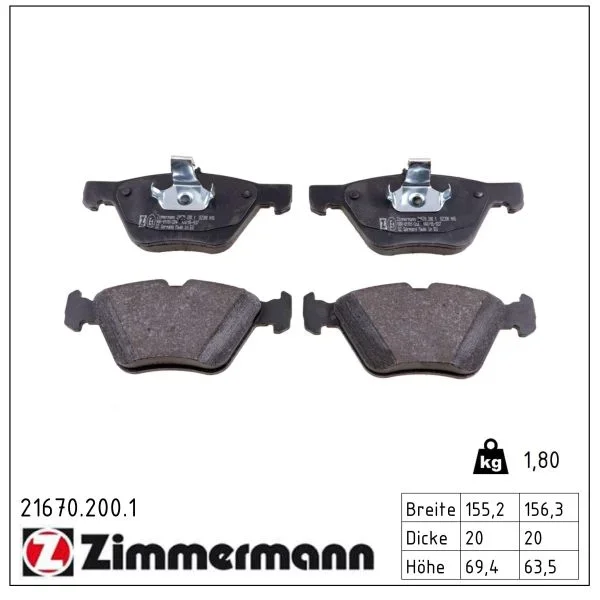 Sada brzdových destiček, kotoučová brzda ZIMMERMANN 21670.200.1