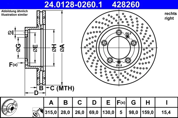 Brzdový kotouč ATE 24.0128-0260.1 – OE 98135140201