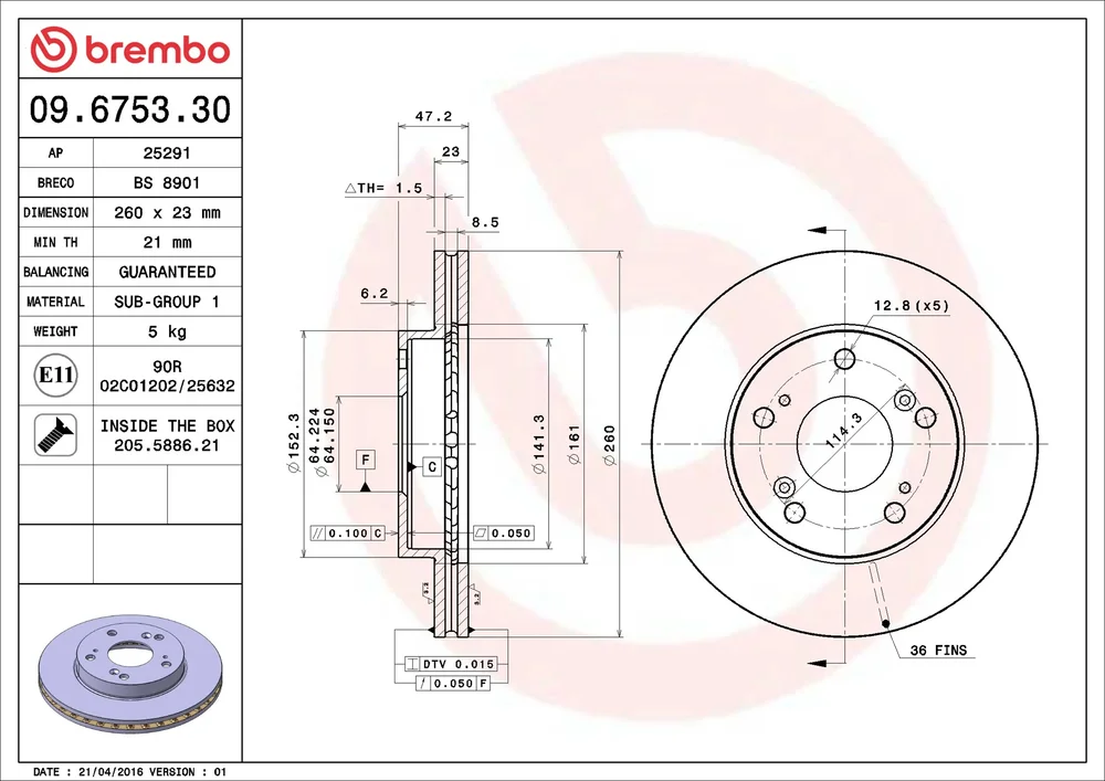 Brzdový kotouč BREMBO 09.6753.30 – OE 45251S30000