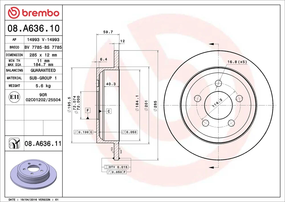 Brzdový kotouč BREMBO 08.A636.10