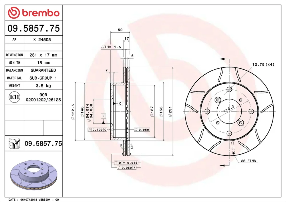Brzdový kotouč BREMBO 09.5857.75