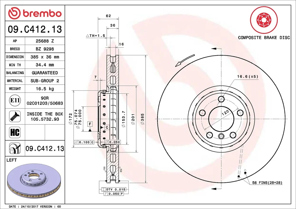 Brzdový kotouč BREMBO 09.C412.13