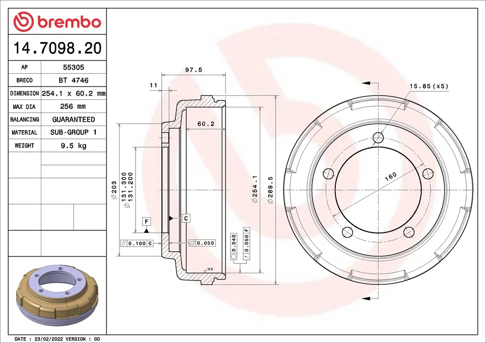 Brzdový buben BREMBO 14.7098.20