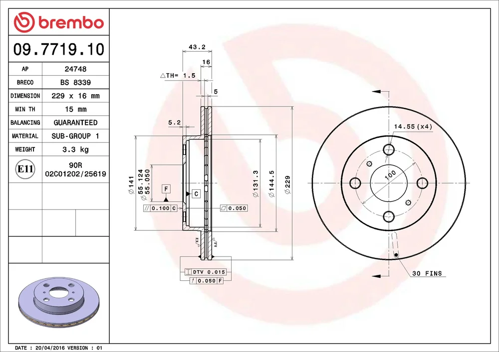 Brzdový kotouč BREMBO 09.7719.10 – OE 4351210160