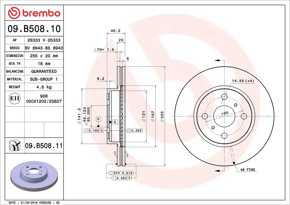 Brzdový kotouč BREMBO 09.B508.10 – OE 4351274010