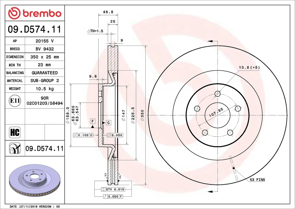 Brzdový kotouč BREMBO 09.D574.11