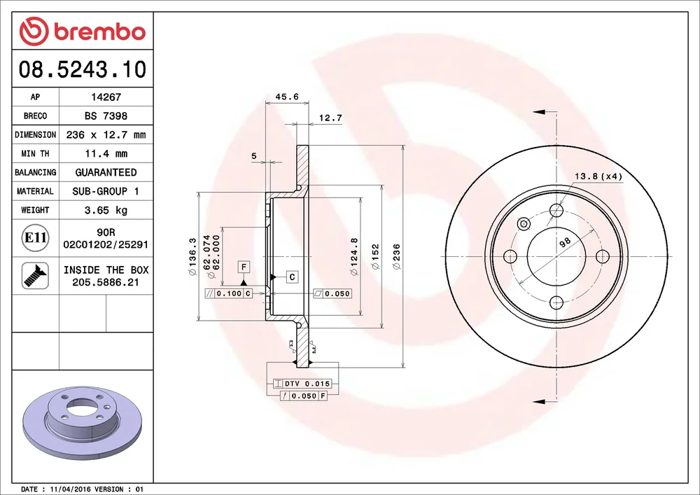 Brzdový kotouč BREMBO 08.5243.10