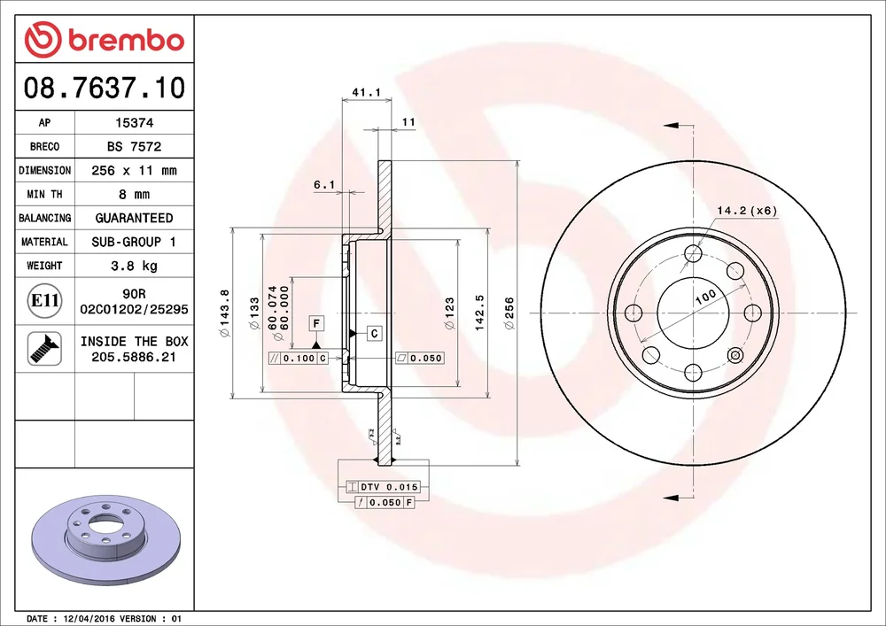 Brzdový kotouč BREMBO 08.7637.10